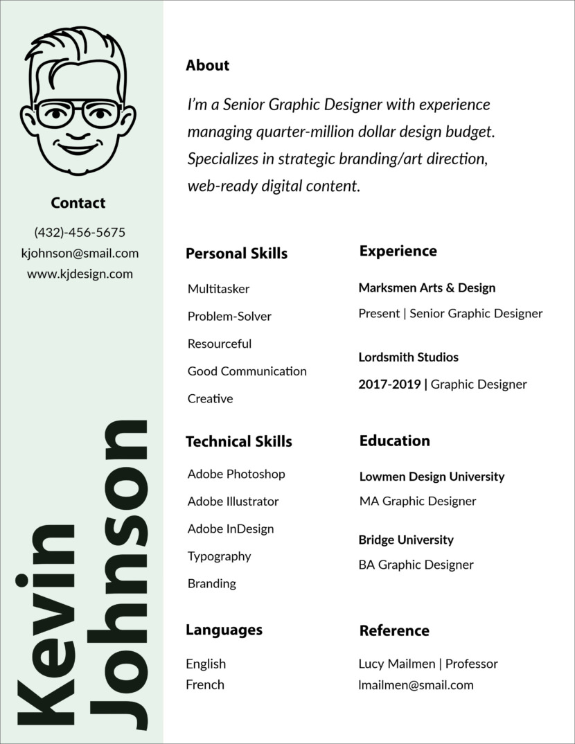 Screenshot of free resume and CV template available in Adobe Spark online