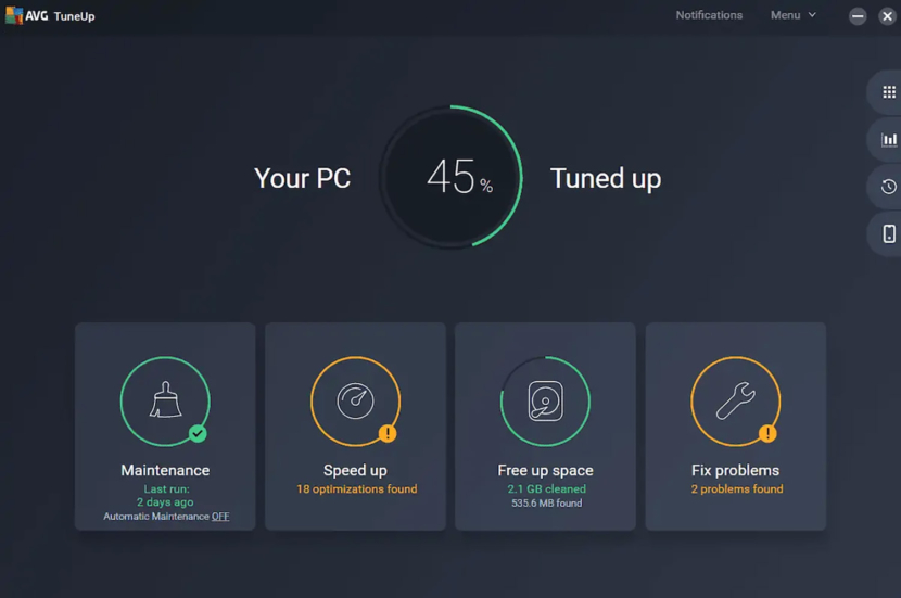 avg ultimate tuneup interface screen shot