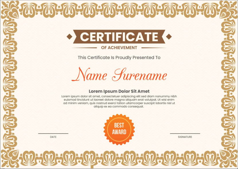 Screenshot of blank educational certificate template