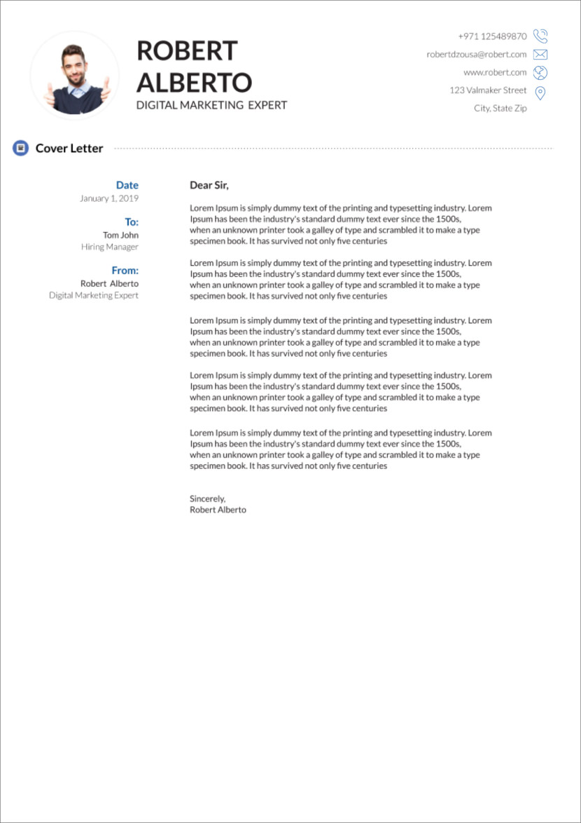 Screenshot of free cover letter template in Google Docs