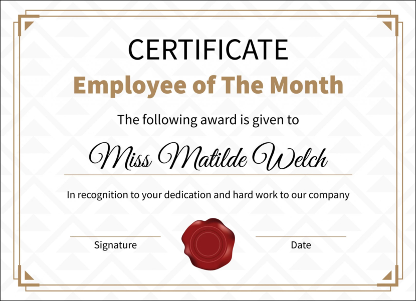 Employee of the Month Certificate