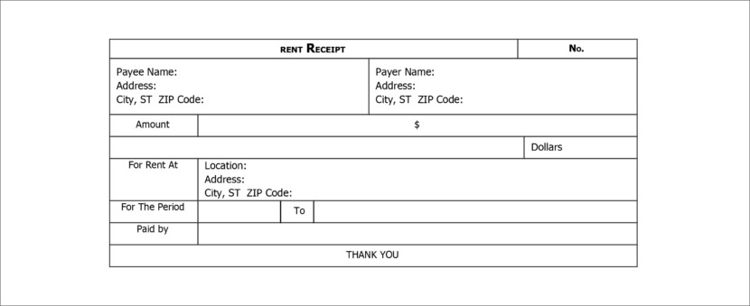 Screenshot of receipt template in Microsoft Excel Xlsx format