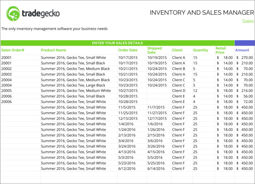 Screenshot of a free stock inventory checklist template