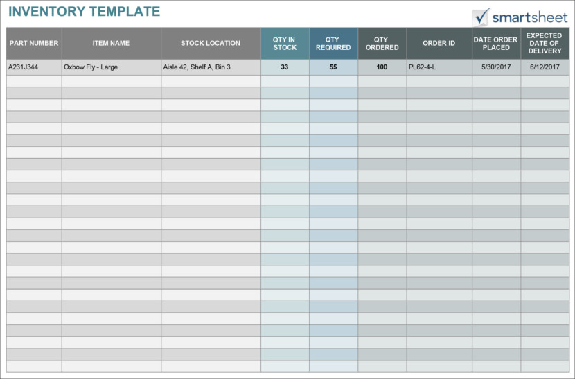 Screenshot of a free stock inventory checklist template