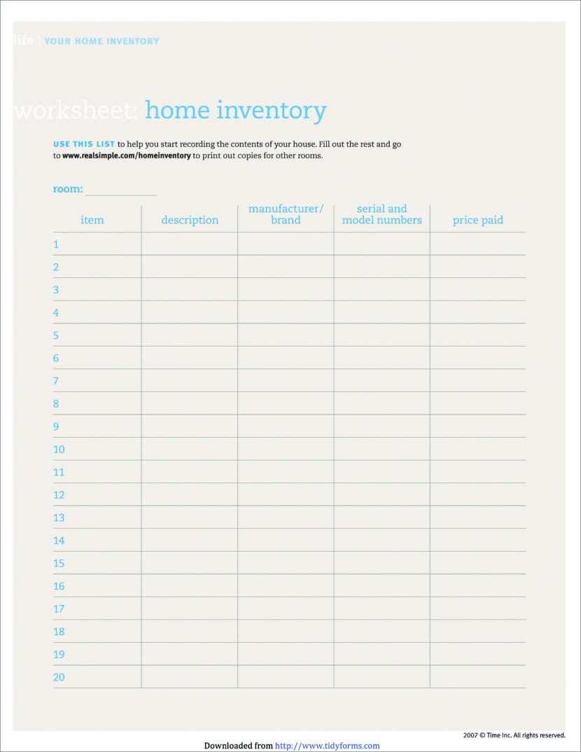 Screenshot of a free stock inventory checklist template