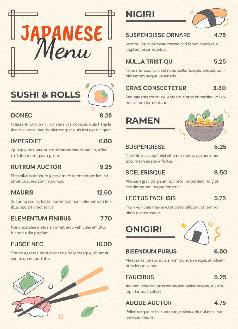 Japanese Food Menu