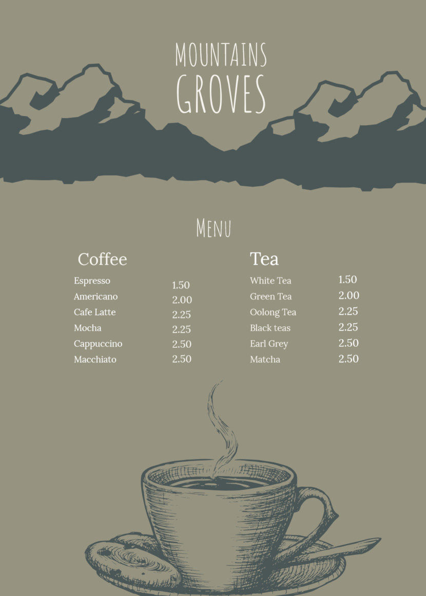 Screenshot of free simple food menu template for restaurants and cafes