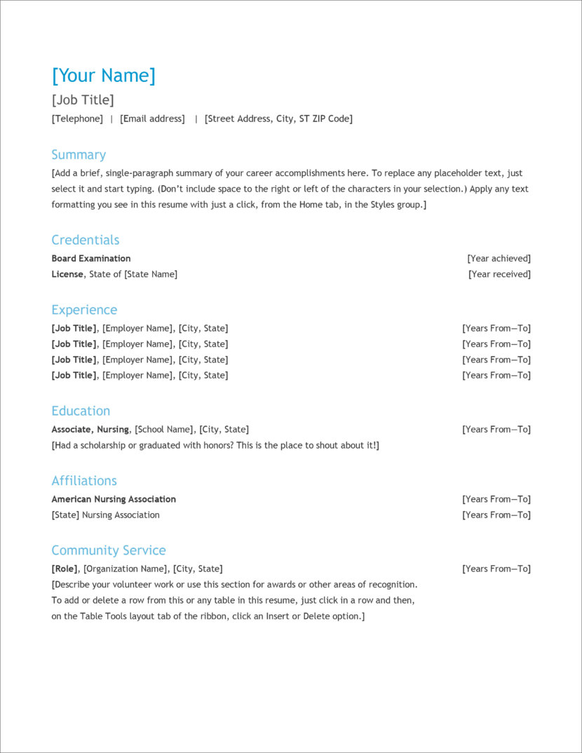 Screenshot of resume and CV template in Microsoft Office Docx format or Google Docs format that is available for download for free