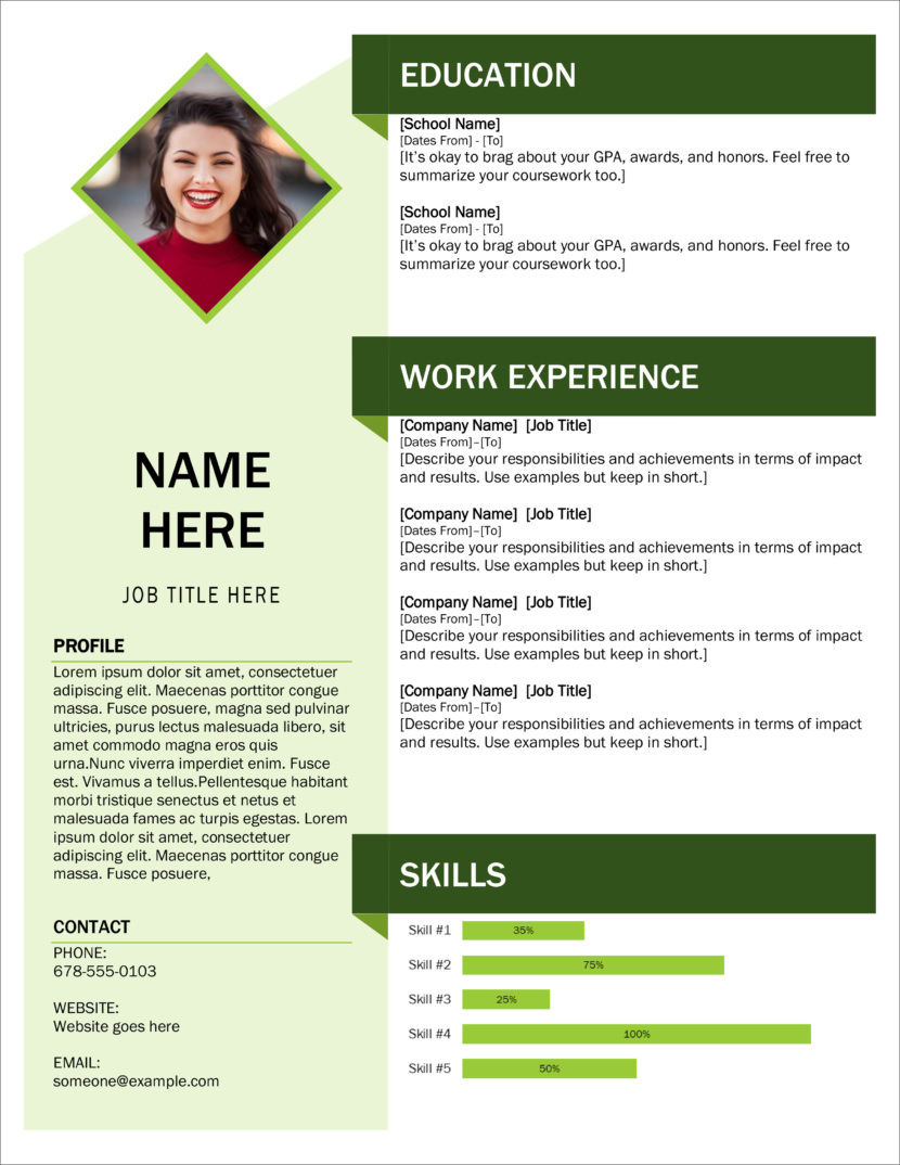 Screenshot of resume and CV template in Microsoft Office Docx format or Google Docs format that is available for download for free