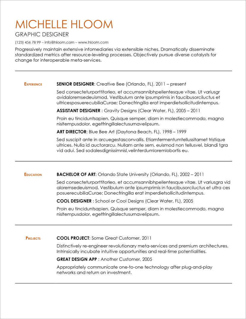 Screenshot of resume and CV template in Microsoft Office Docx format or Google Docs format that is available for download for free