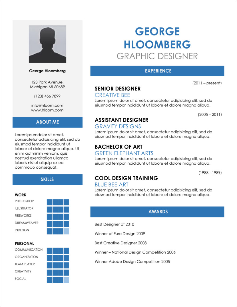 Screenshot of resume and CV template in Microsoft Office Docx format or Google Docs format that is available for download for free