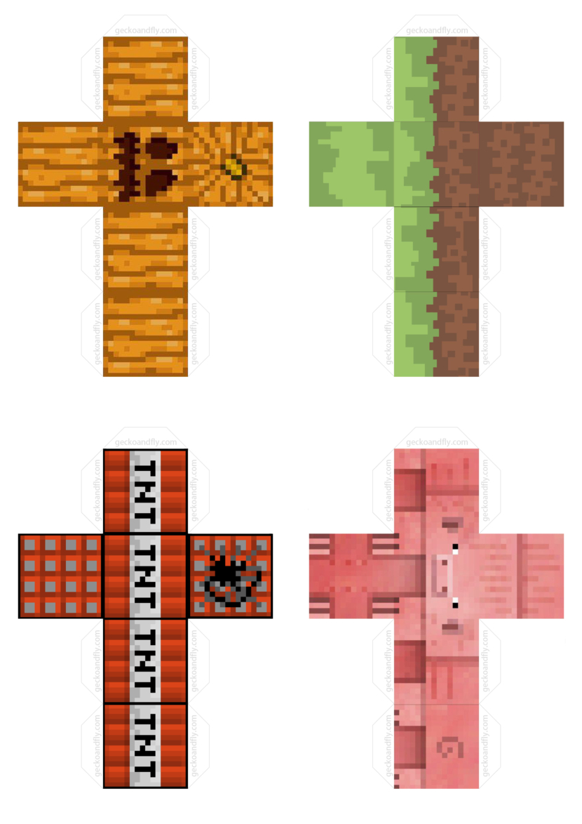 Free 24 Printable DIY Minecraft Cube Papercraft Templates Pumpkin Grass TNT Pig