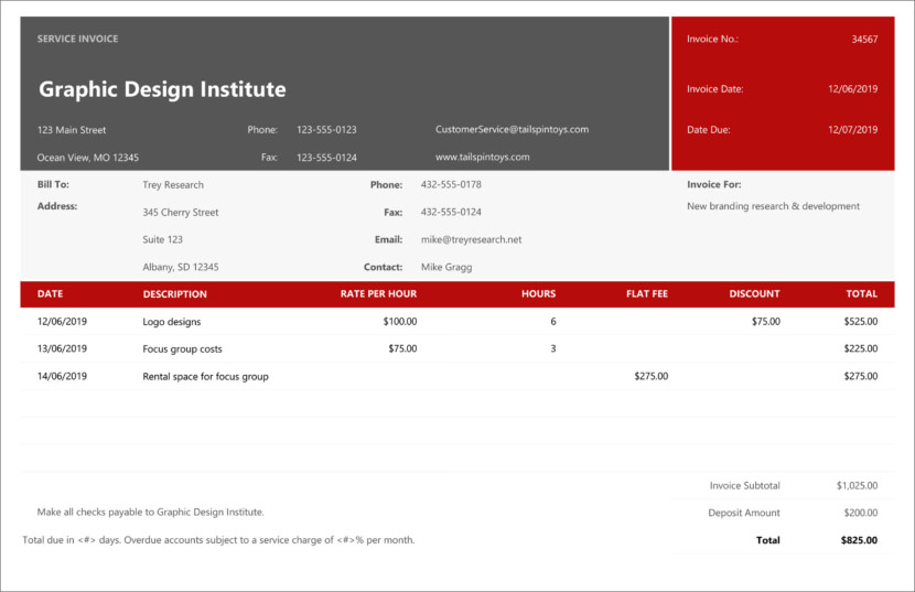 Screenshot of invoice template available in Micosoft Excel, downloadable in Docx and Xlsx format